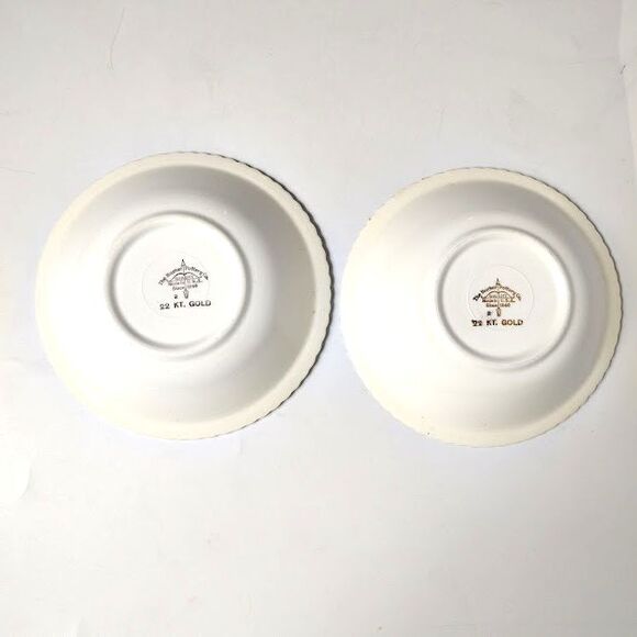 The Harker Pottery Company Courting Couple 2 Small Bowls  6" 22 Kt Gold Trim - Picture 4 of 5